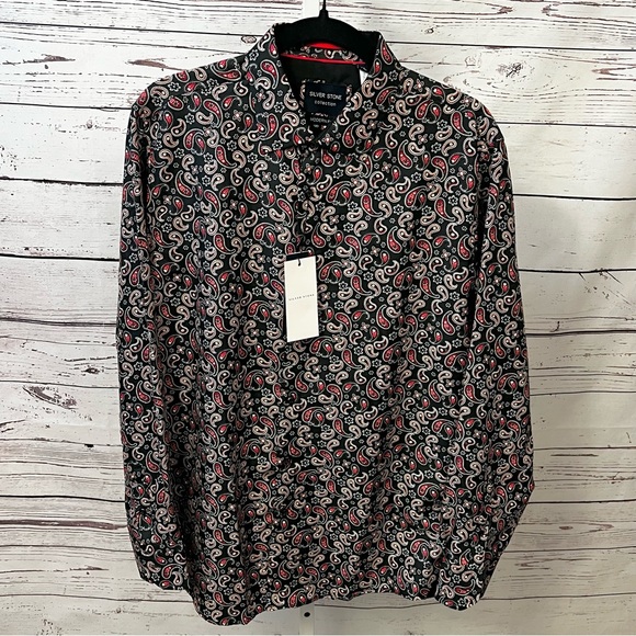 SILVER STONE Paisley Collection Black and Red Casual Button Down Shirt XL NWT - Picture 1 of 12